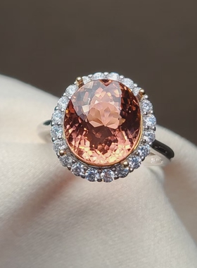 粉色系碧玺戒指 重量6.69克拉 丰巢切割 爆闪  全净无暇 显白