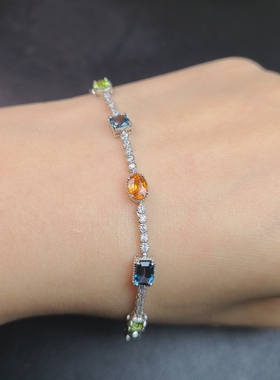 多宝手链 芬达石 伦敦蓝托帕石 橄榄石 多姿多彩 送礼物 当相适合