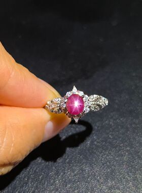 纯天然无烧星光红宝石戒指重量0.98克拉5*6.3mm天然无染色无灌胶