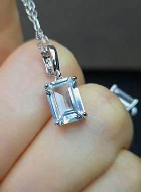 天然海蓝宝戒指海蓝宝吊坠方形搭配的套装三月份生辰石清爽夏天