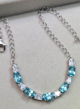 天然磷灰石手链糖塔石榴石手链海蓝宝石手链精选s925银镶