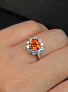 天然芬达石戒指一路向阳向日葵太阳花款重1.62克拉6.6mm橘子宝石