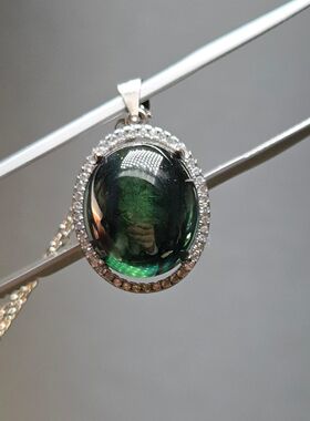 天然蓝宝石大吊坠重量17.3克拉实物蓝绿色天然无任何处理大颗稀少