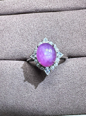 孤品2.39克拉无烧天然红宝石戒指925银有点星光效应玫红色原矿