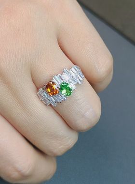 沙弗莱+芬达石双石戒指 活力满满亮色戒指 亮丽清新色 小莎芬达石