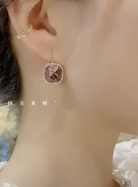 紫色水晶耳环女轻奢复古高级感
