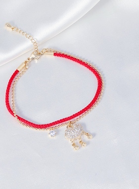 牛年红绳手链女抽拉吉福字开口潮