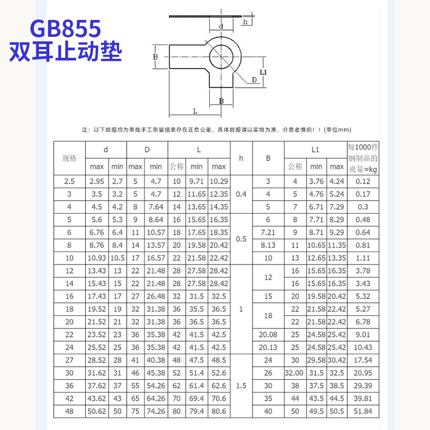 304不锈钢GB/T854单耳止动垫圈GB/T855双耳止退锁紧垫片垫圈M6M48-图1