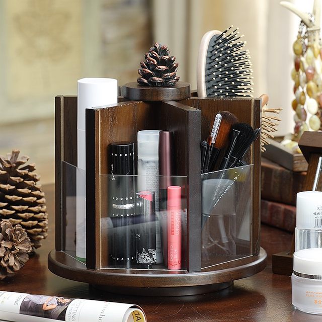 Wooden cosmetic storage box rotating