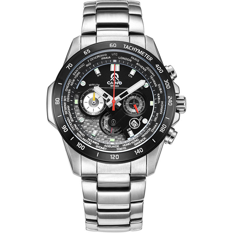 卡伊诺户外盘钢带防水多功能石英表 caino坤利达国产腕表