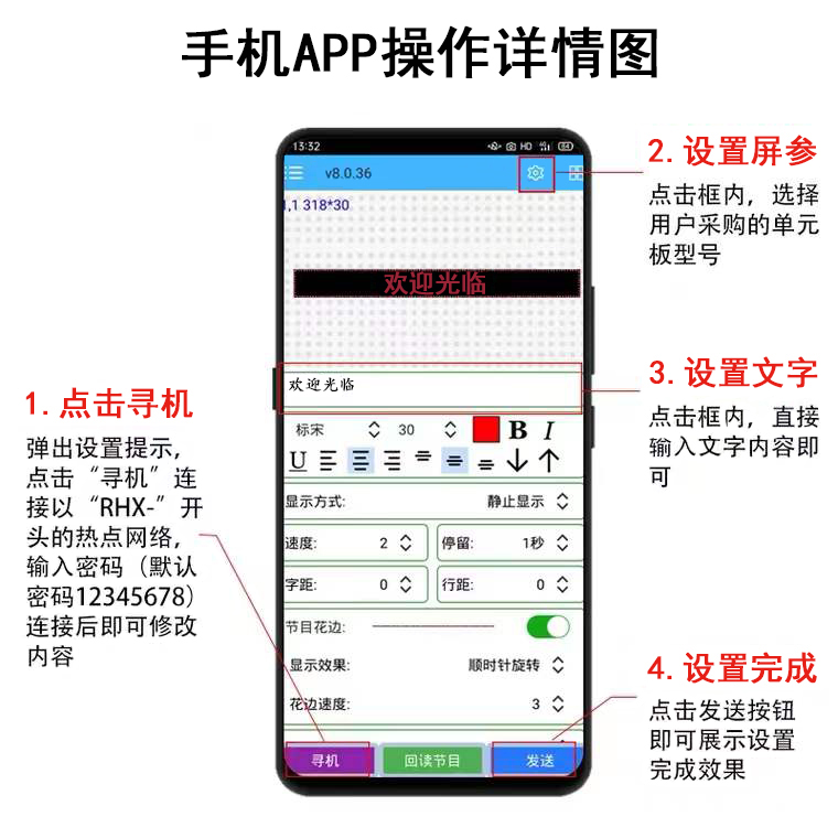 LED显示屏控制卡瑞合信无线WiFi手机控制转接卡单色双色门头整屏