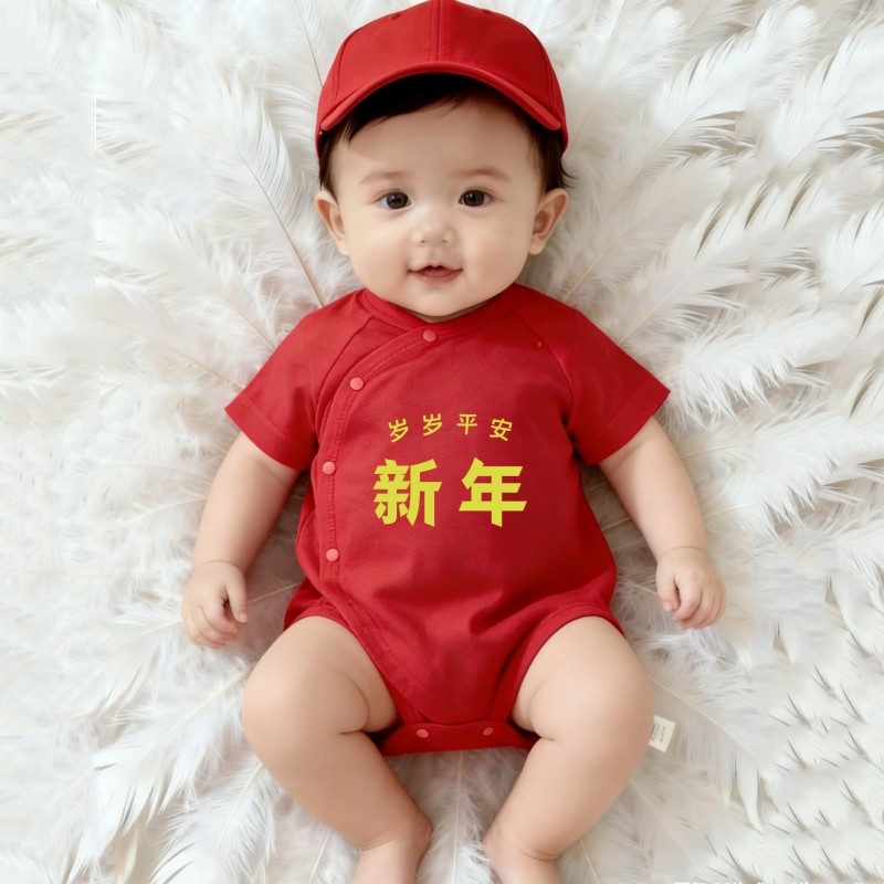 马年婴儿过年衣服夏季三角哈衣新生儿男宝女宝红色满月百天包屁衣,淘宝优惠券,粉丝福利购,淘宝优惠卷