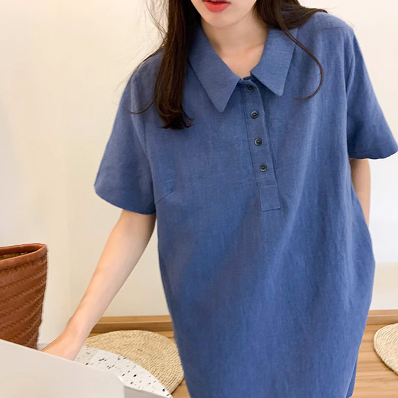 市舶司现货气质显瘦亚麻韩国连衣裙 市舶司连衣裙