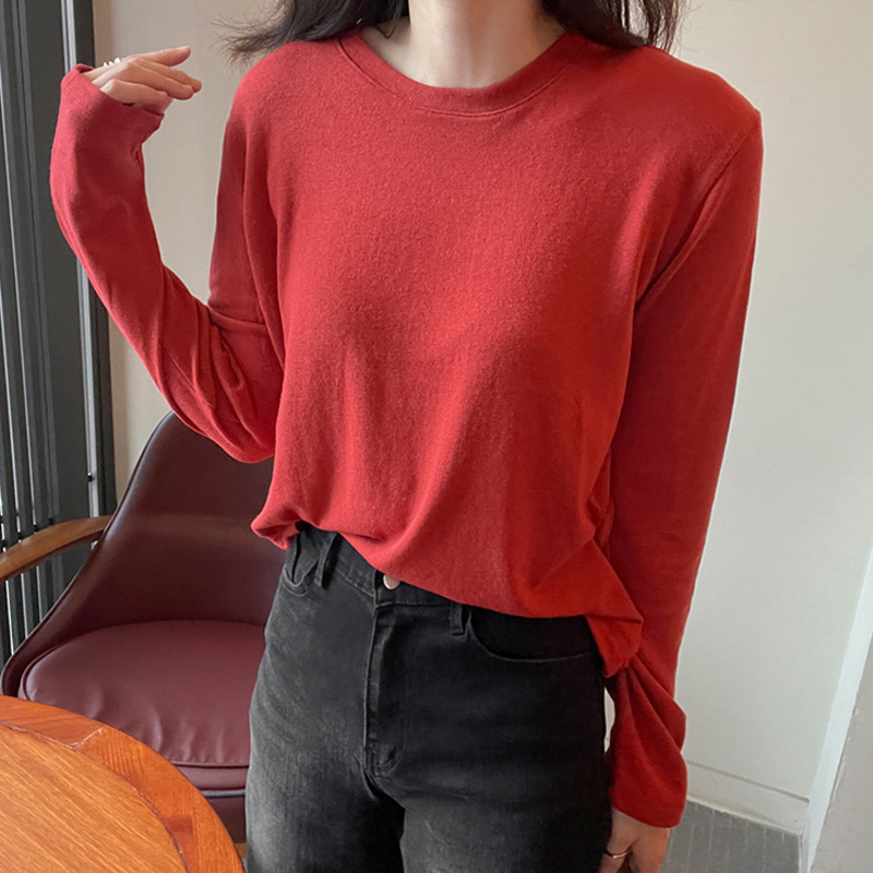 市舶司现货软糯磨毛红色打底t恤 市舶司T恤
