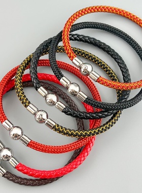 5mm粗防水钢丝绳皮绳红绳圆珠形按扣手链穿饕餮黄金XL转运珠手绳