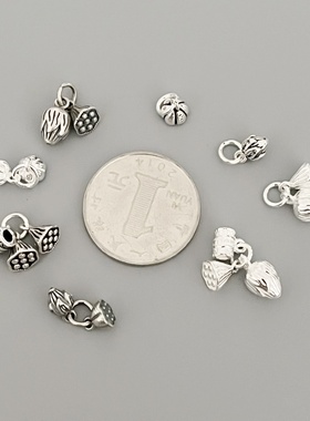 S925纯银两世欢复古莲子莲蓬吊坠配件DIY串珠编绳手链项链挂件