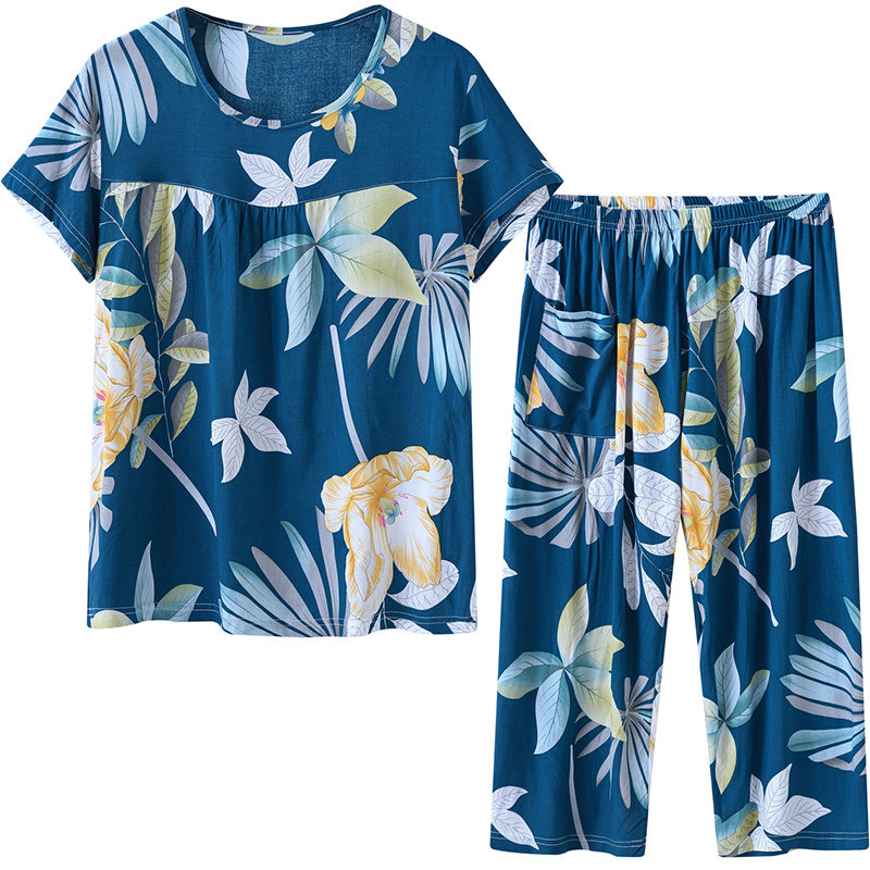 中年妈妈洋气夏装新款棉绸短袖套装女两件套人造棉夏季薄款可外穿,淘宝优惠券,粉丝福利购,淘宝优惠卷