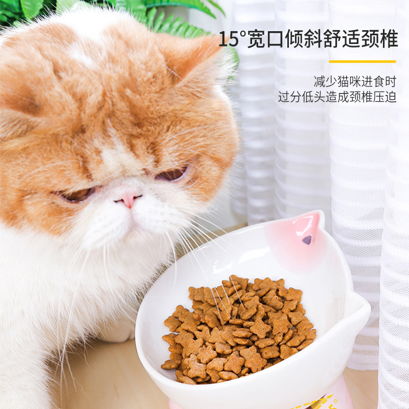 陶瓷猫碗15度角保护颈椎猫咪食碗单碗可爱狗狗水碗粮碗宠物用品-图1