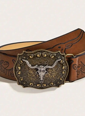 Vintage western cowboy wind cowboy buckle printed belt