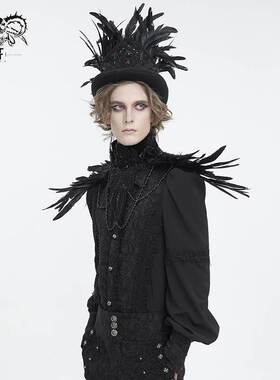 Devil Fashion恶魔时尚男装哥特朋克暗黑羽毛装饰披肩男士CA044