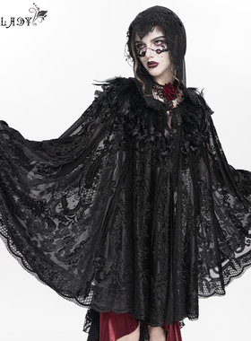 Devil Fashion恶魔时尚女装哥特黑色蕾丝连帽披肩 ECA023