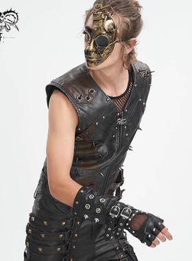 Devil Fashion恶魔时尚男装哥特朋克暗黑皮料铆钉黑色套袖GE03301