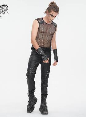 Devil Fashion恶魔时尚男装哥特朋克暗黑链条装饰男手套黑色GE032