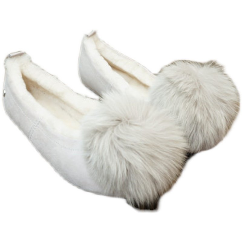 真皮羊毛一体豆豆鞋 女鞋 冬季新款毛球套脚懒人鞋  包子鞋5-4A,淘宝优惠券,粉丝福利购,淘宝优惠卷