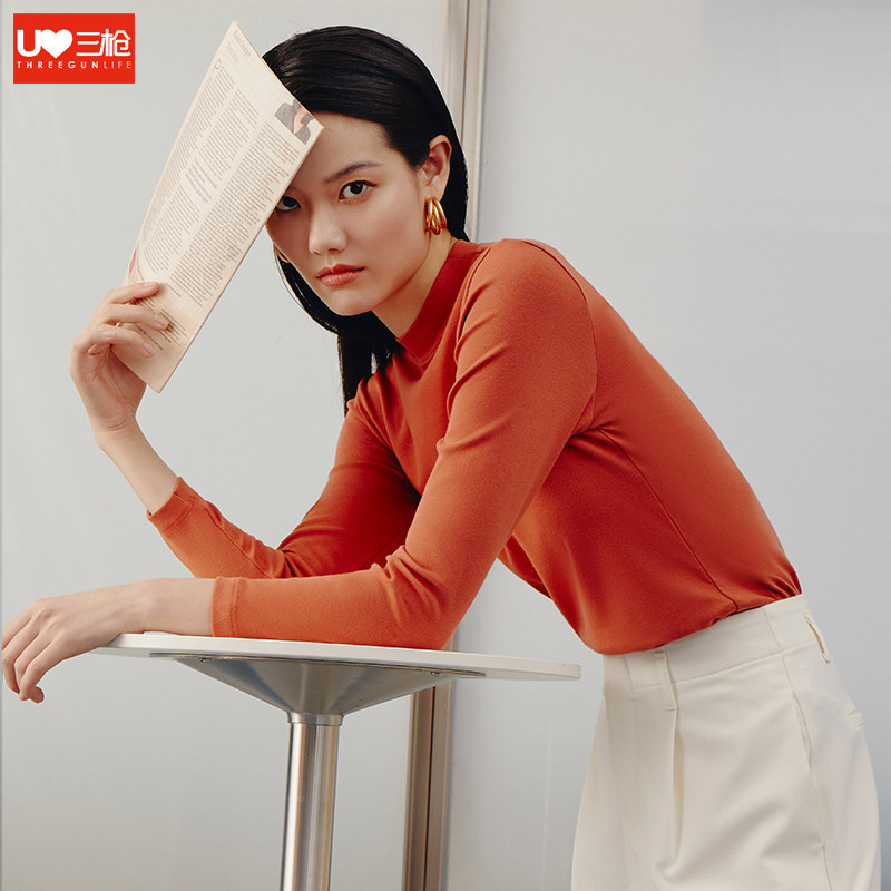 三枪秋弹力棉毛衫女士修身打底衫 三枪群策保暖上装