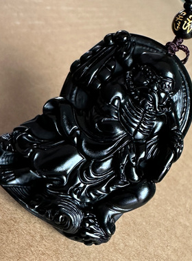 天然黑曜石达摩祖师吊坠男女随身款项链挂件达摩祖师爷佛像吉祥物
