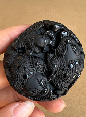 正宗黑曜石三足金蟾吊坠