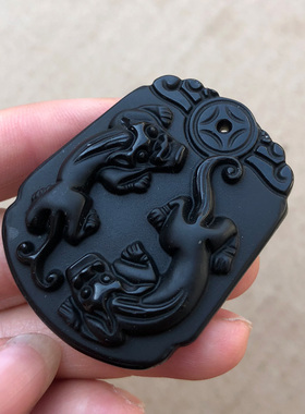 黑曜石双貔貅平安扣吊坠 双德贵人平安无事牌子男女