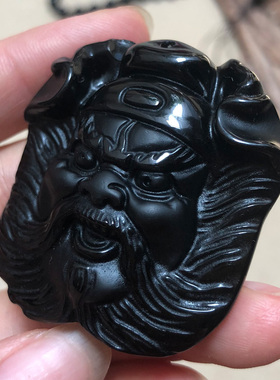 天然黑曜石钟馗捉鬼吊坠送证书