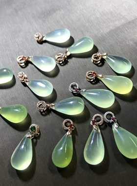 冰透水滴挂件配饰卡扣天然岫玉