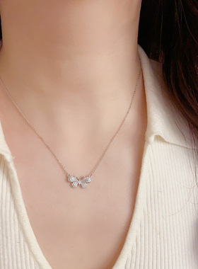 小众时尚轻奢满钻蝴蝶吊坠项链气质百搭高级感超闪锁骨链配饰批发