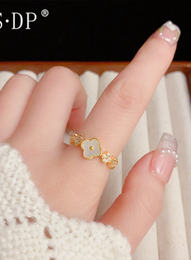 网红款甜美贝壳花朵开口戒指小众设计感时尚气质精致百搭食指戒女