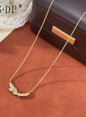 小众时尚百搭锆石树叶项链气质轻奢简约独特设计感超闪锁骨链批发