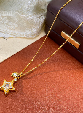 欧美夸张锆石金属五角星项链女个性轻奢时尚复古简约高级感锁骨链