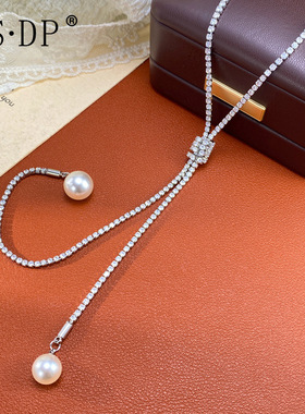 跨境精致时尚高级感锆石长款流苏毛衣链个性轻奢百搭超闪项链批发