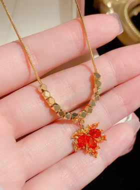 红色枫叶项链女2022年新款潮小众设计感轻奢气质百搭锁骨链颈链女