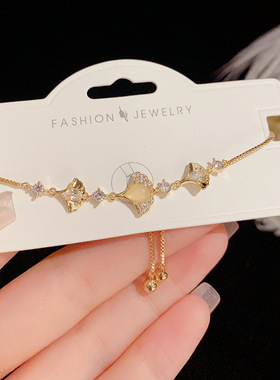 抖音热门款 时尚高级感猫眼石银杏叶手链 小众设计感轻奢气质手环