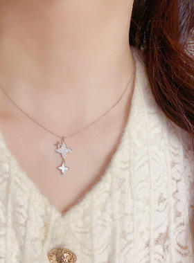 小众时尚轻奢设计感四叶花流苏吊坠项链个性甜美百搭高级颈链批发