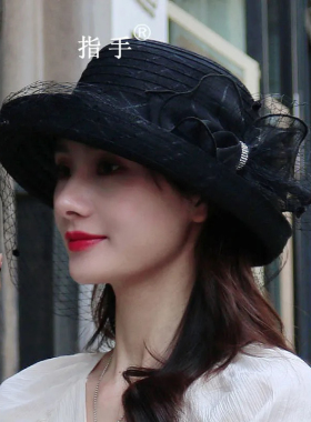新款春夏季遮阳网纱帽时尚百搭户外透气遮脸花朵帽子女士复古礼帽