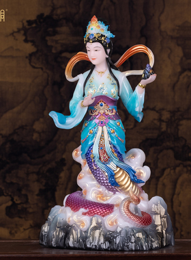 女娲娘娘汉白玉彩绘玄关供奉摆件