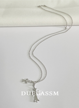 DUEBASSM纯银双十字架毛衣链女