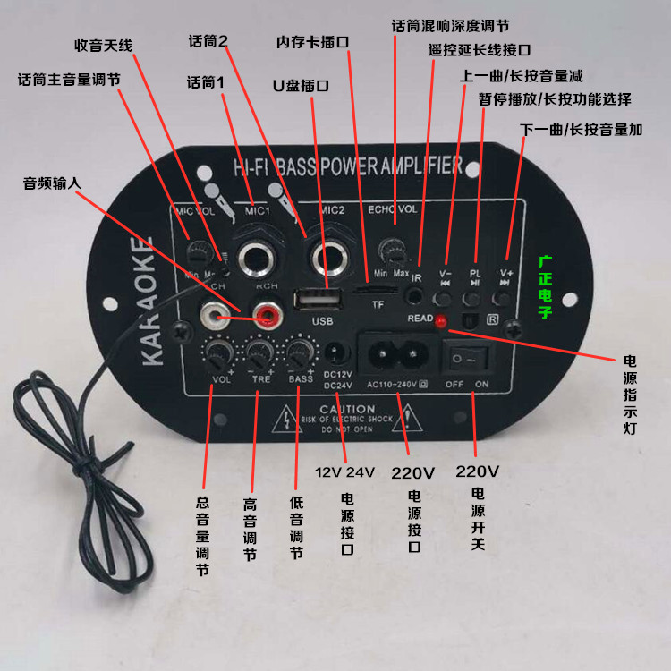 双话筒大功率蓝牙功放板12V24V220V低音炮音箱主板车载通用数字 - 图0