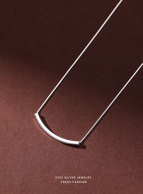 s925纯银项链简约时尚日韩方形管链女款冷淡风锁骨链项饰轻奢百搭