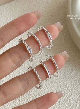 S925纯银爱心镂空开口可调戒指