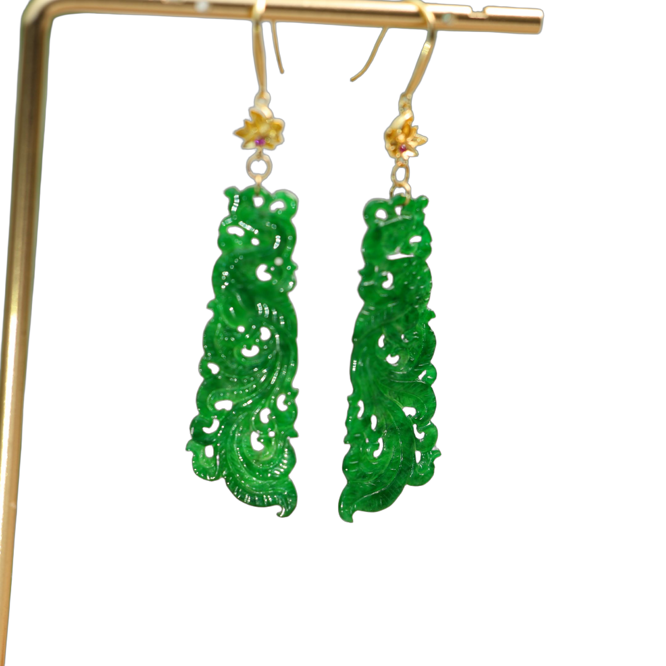 #D404 18K金镶嵌冰种辣绿缅甸天然A货翡翠镂空凤鸟耳坠古风耳饰,淘宝优惠券,粉丝福利购,淘宝优惠卷