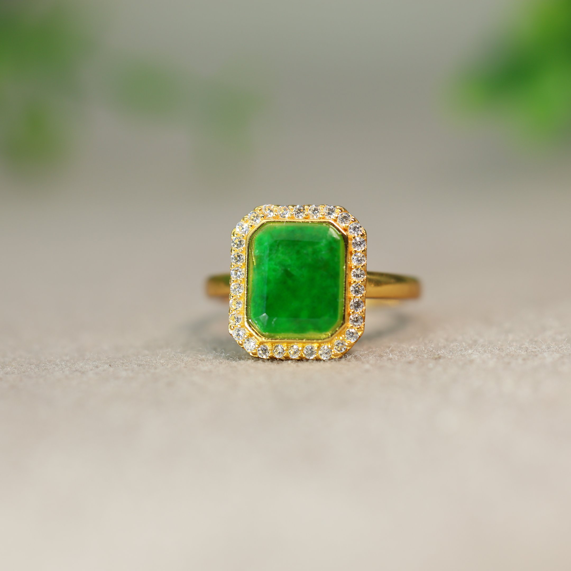 Natural grade A jadeite safe square ring